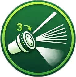 Green circular icon illustrating 3 adjustable spray modes: jet, shower, and mist for versatile cleaning.